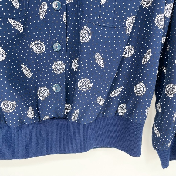 Vintage Andrea Gayle Retro Dotted Blouse Blue White Size 6P - Picture 4 of 7